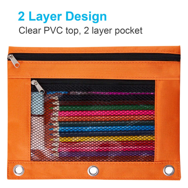 Sooez Pencil Pouch for 3 Ring Binder, 2 Pack Fabric Binder Pouch with 2 Pockets, Pencil Bags with Zipper and Reinforced Grommets, Pencil Cases for Binder - Image 3